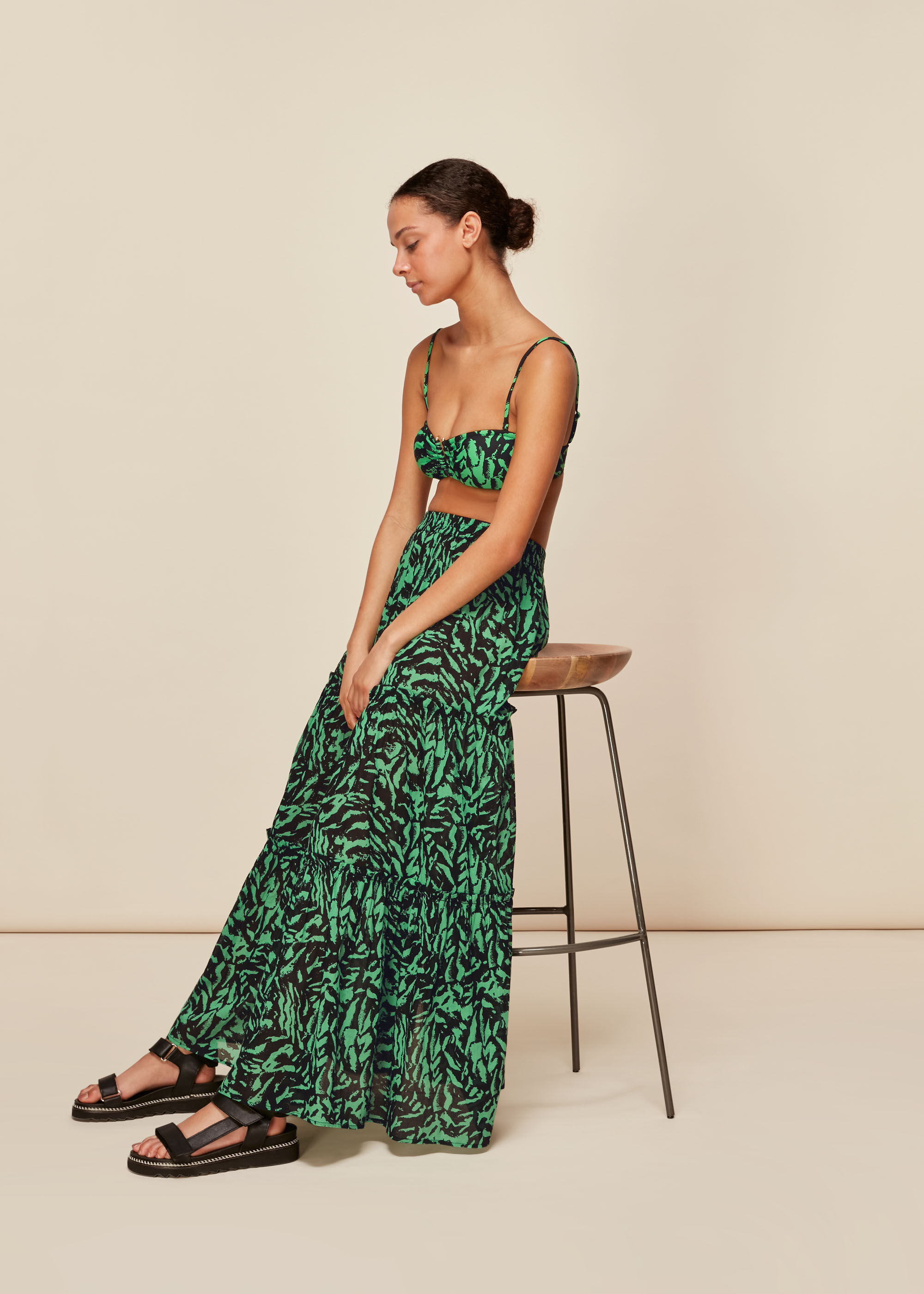 Green animal print maxi skirt cheap