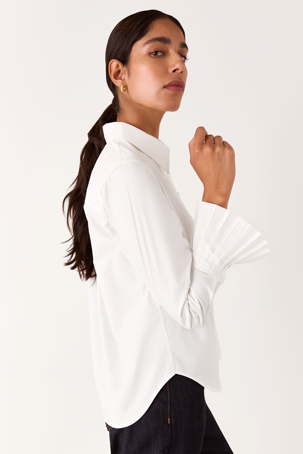 White Marcy Pleated Cuff Shirt