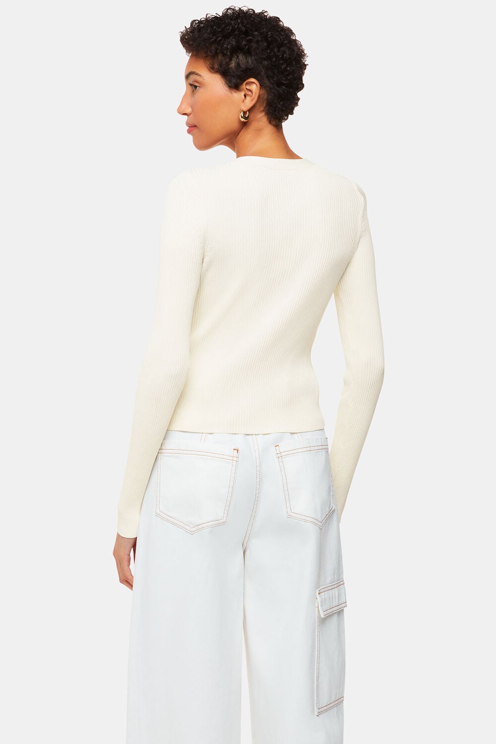 Ivory Ribbed V neck Cardigan