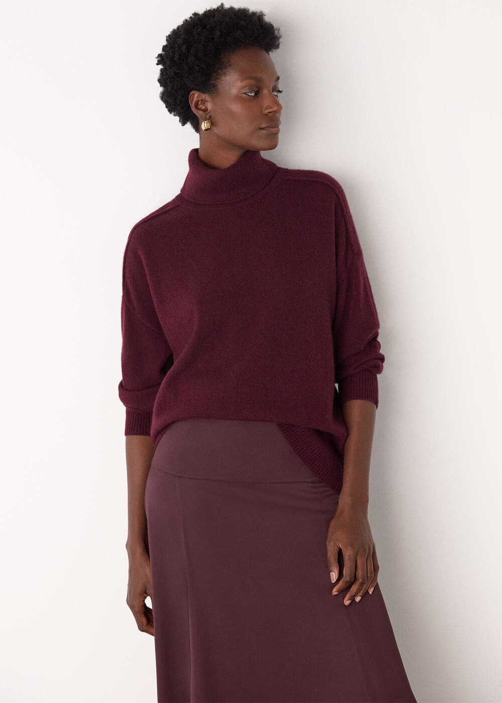 Cashmere Seam Roll Neck Knit