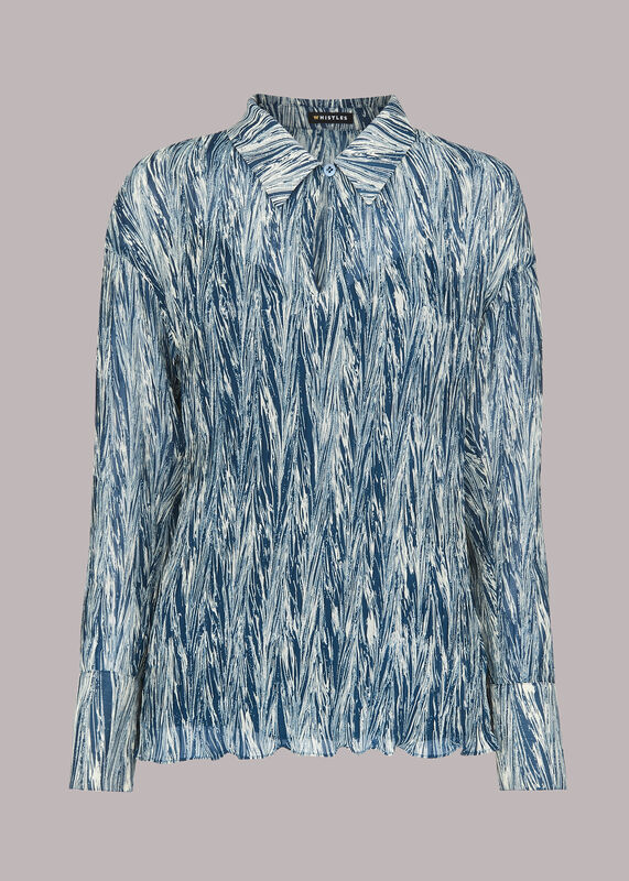 Navy Marble Stripe Plisse Shirt