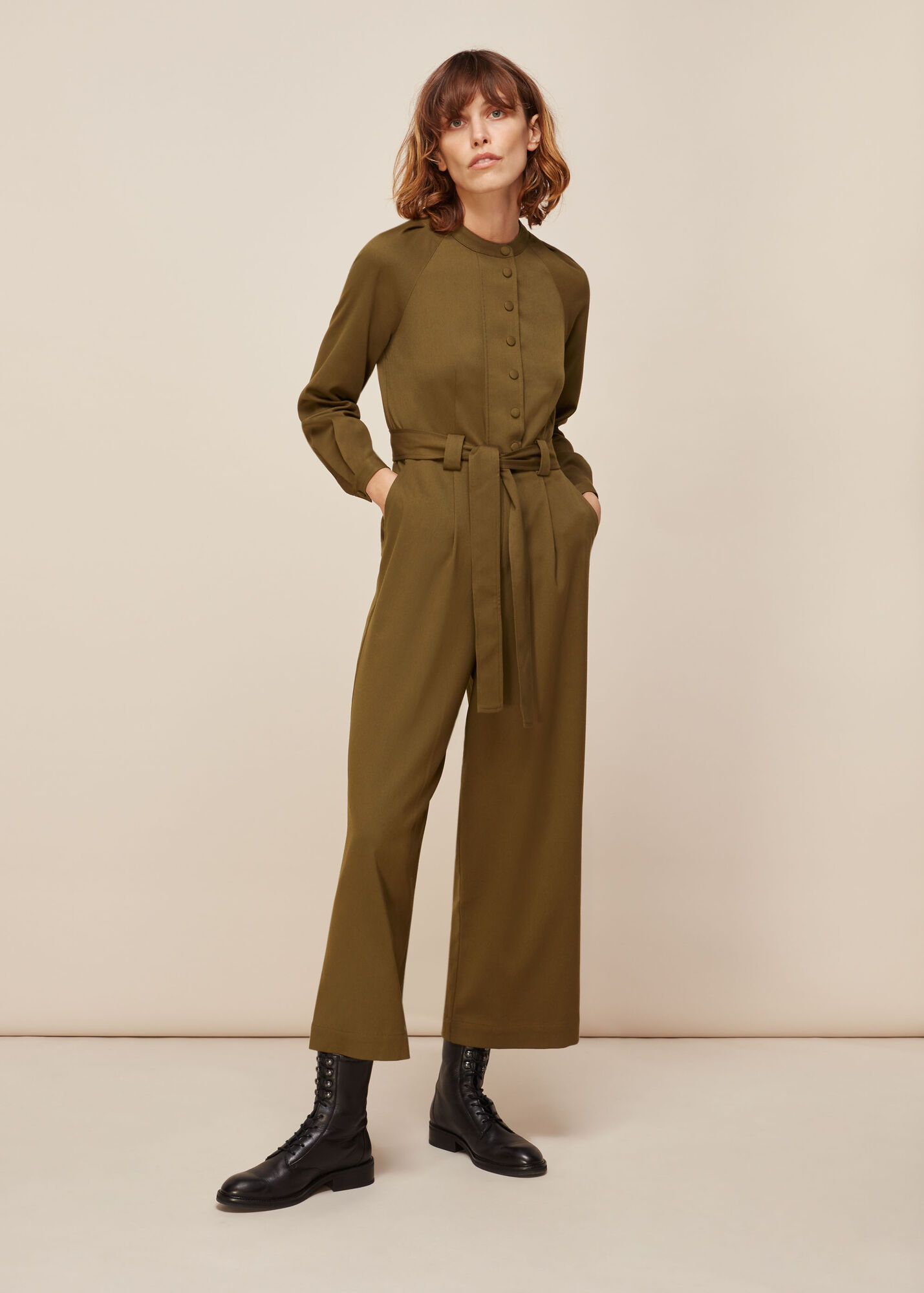 Olive Tie Front Jumpsuit WHISTLES