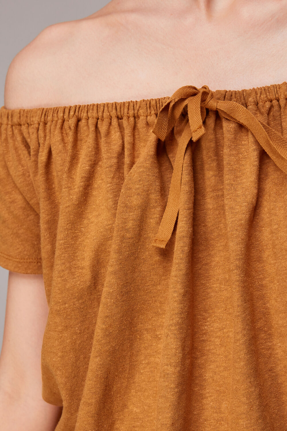 Drawstring Linen Bardot Top