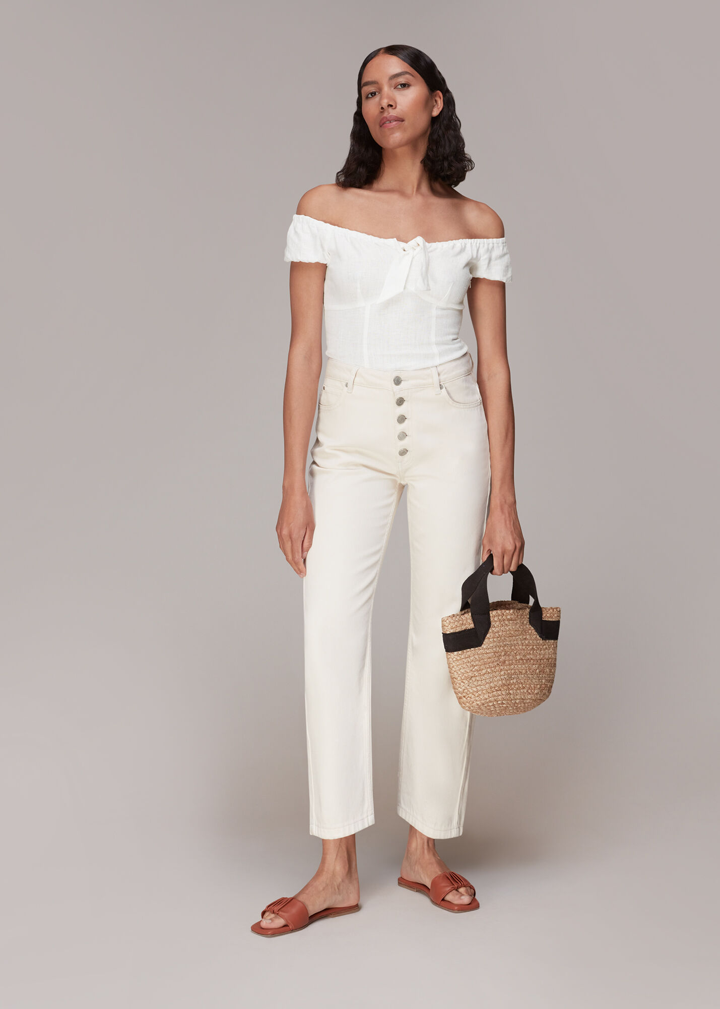 Ivory Off Shoulder Tie Front Top