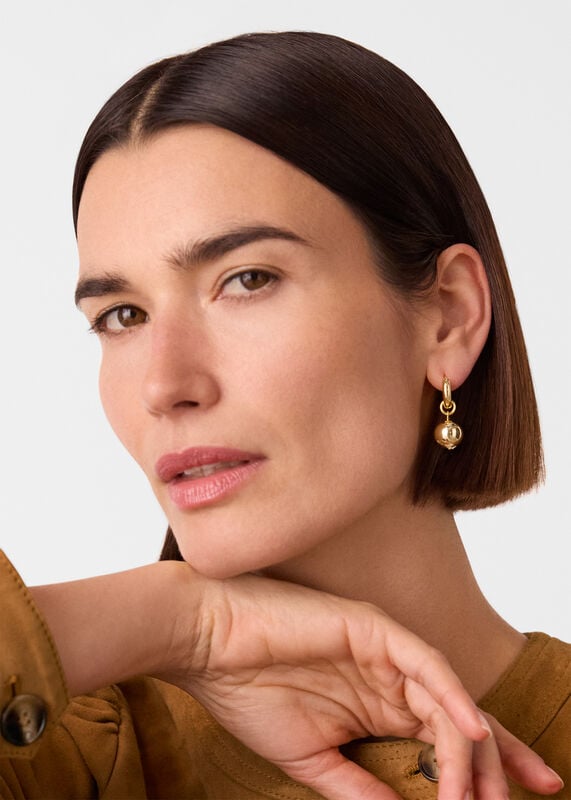 Gold Sphere Drop Huggie Earring