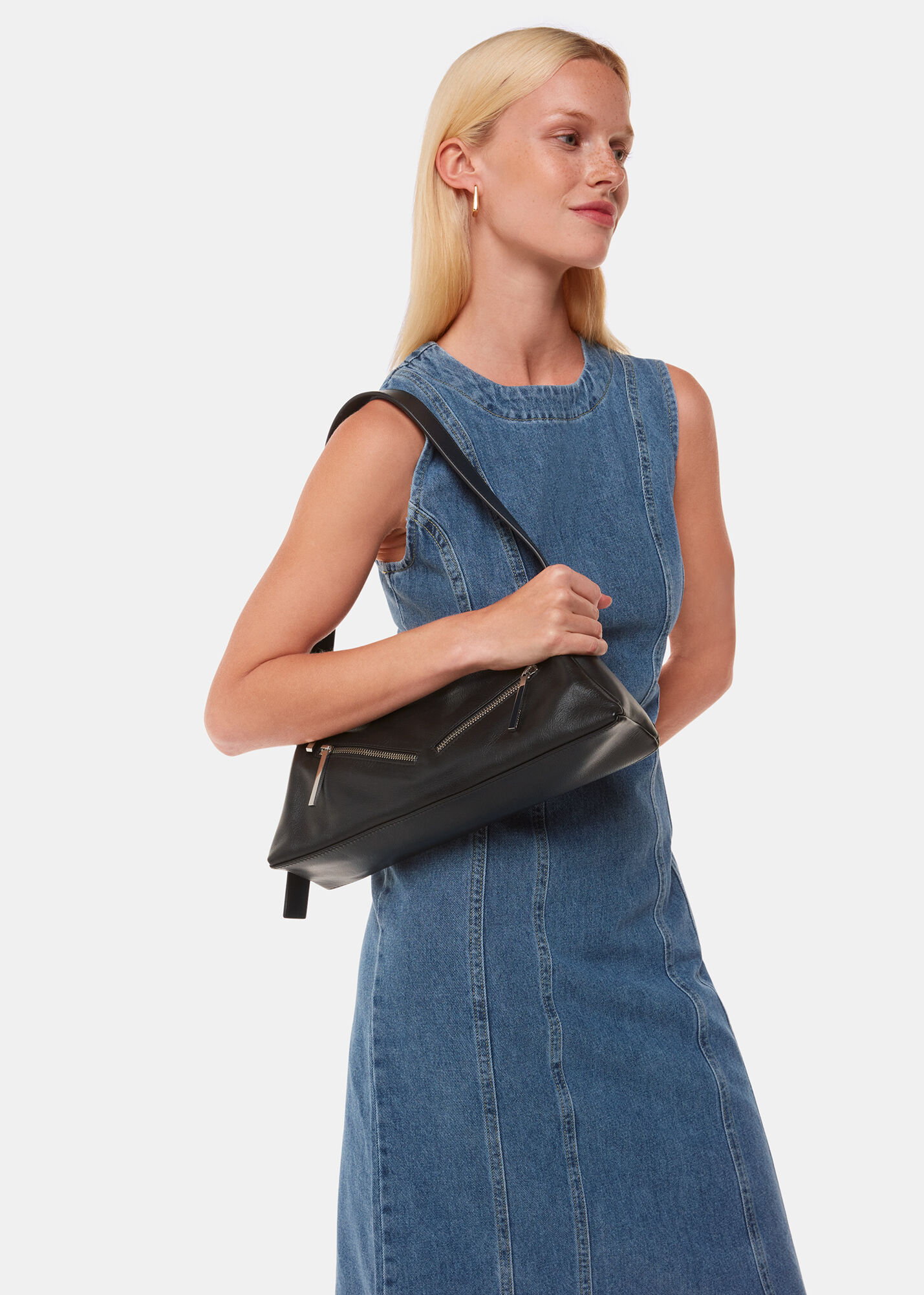 Black Seva Triple Zip Shoulder Bag | WHISTLES | Whistles ROW |