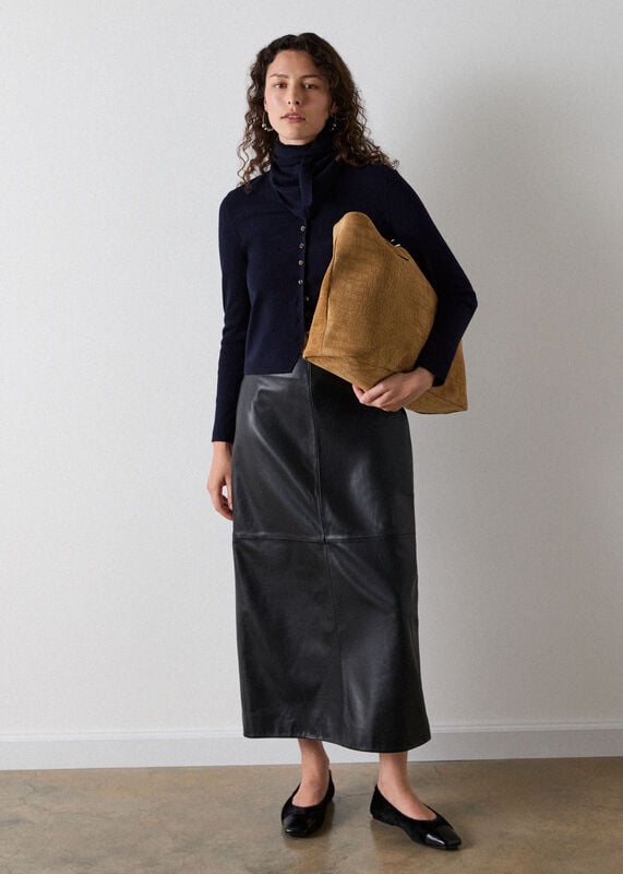 Navy Crew Neck Scarf Cardigan