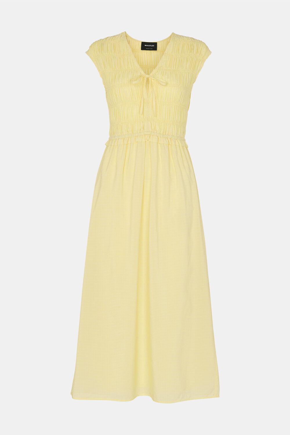 Shirred Bodice V Neck Dress