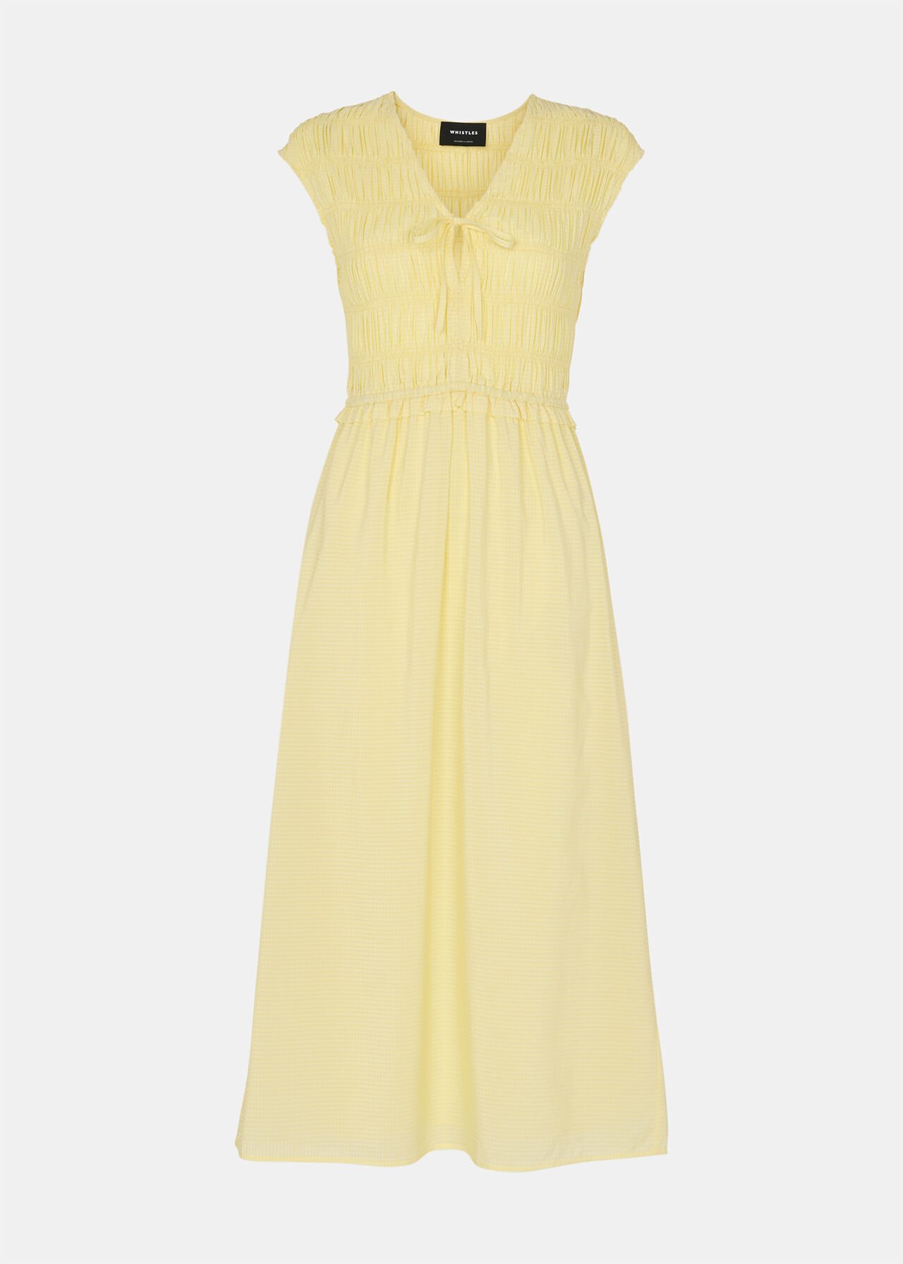 Shirred Bodice V Neck Dress