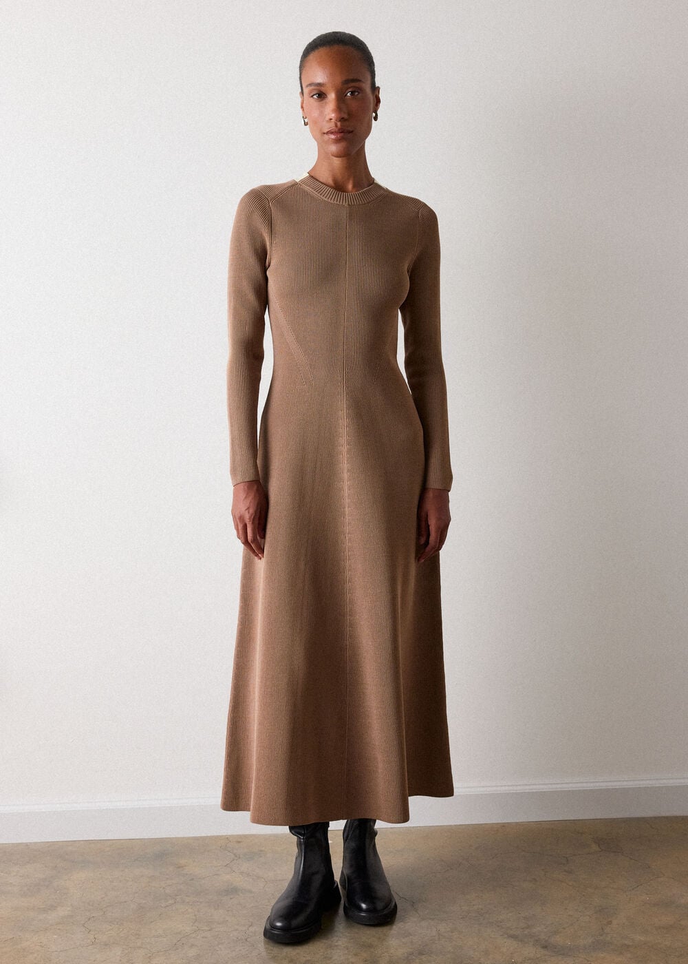 Camel Tie Back Rib Knit Dress
