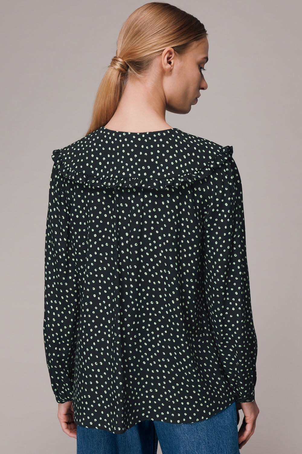 Black Stamp Spot Collar Top