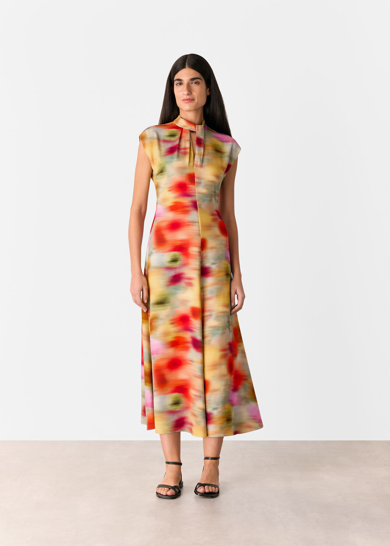 Photographic Flower Midi Dress