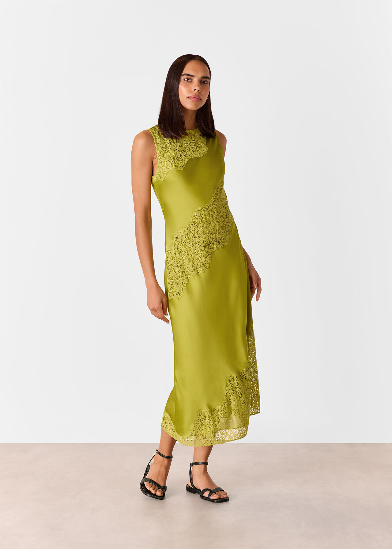 Lace Insert Midi Dress