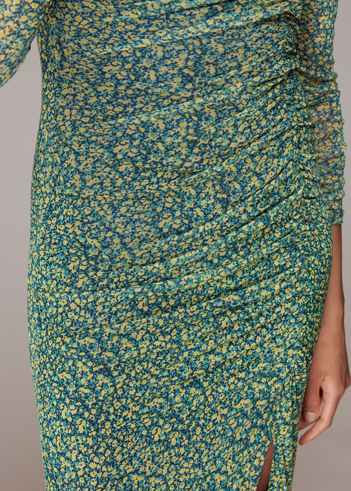 Green/Multi Ditsy Sunflower Mesh Dress WHISTLES