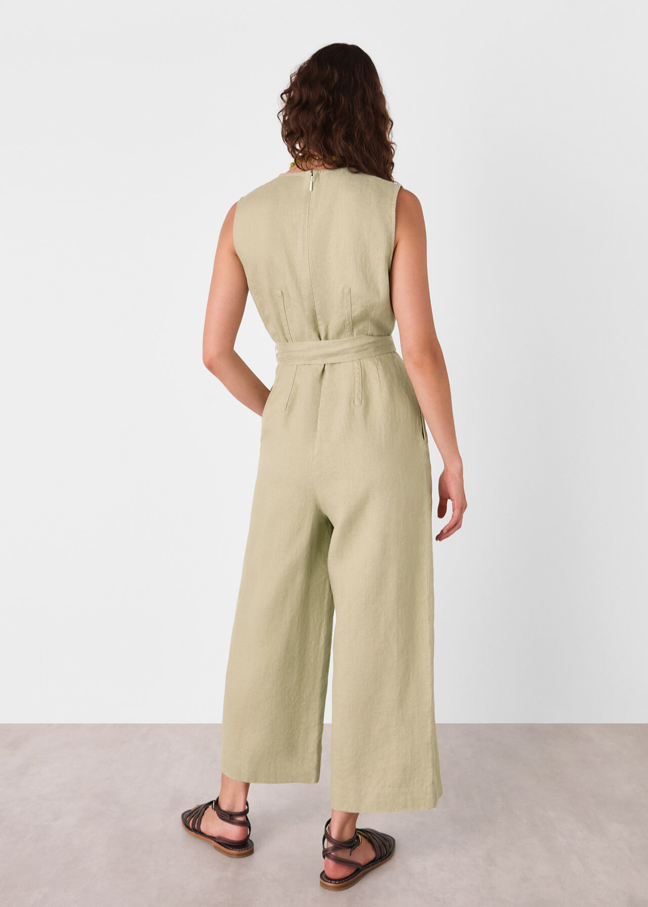 Belted Seamed Linen Jumpsuit