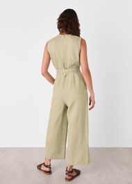 Belted Seamed Linen Jumpsuit