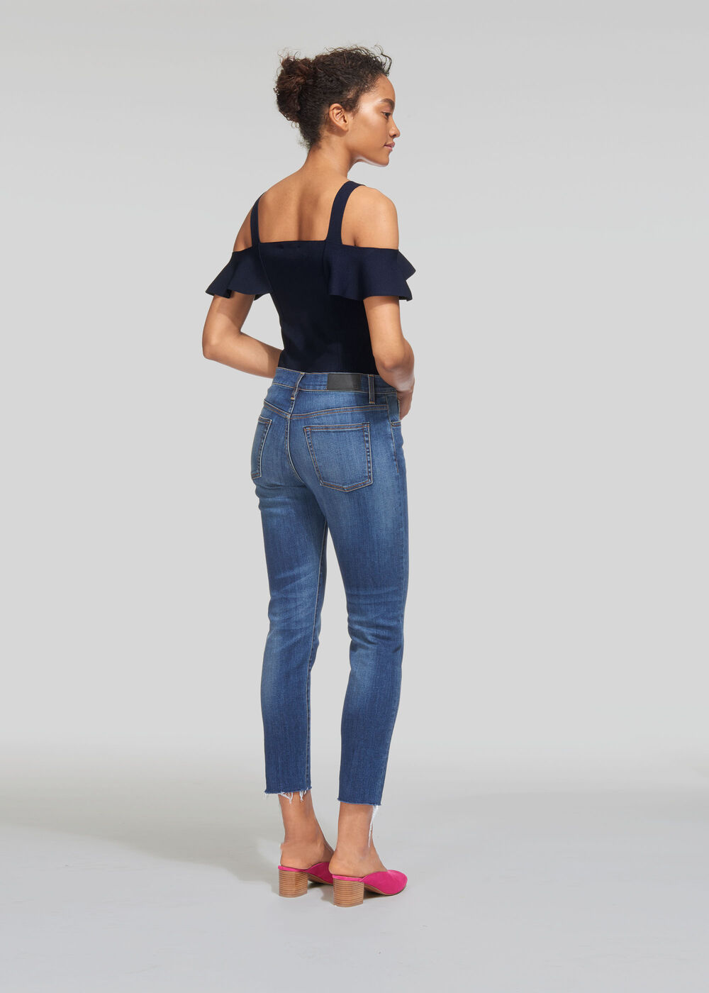 Double Strap Frill Bardot Knit Navy