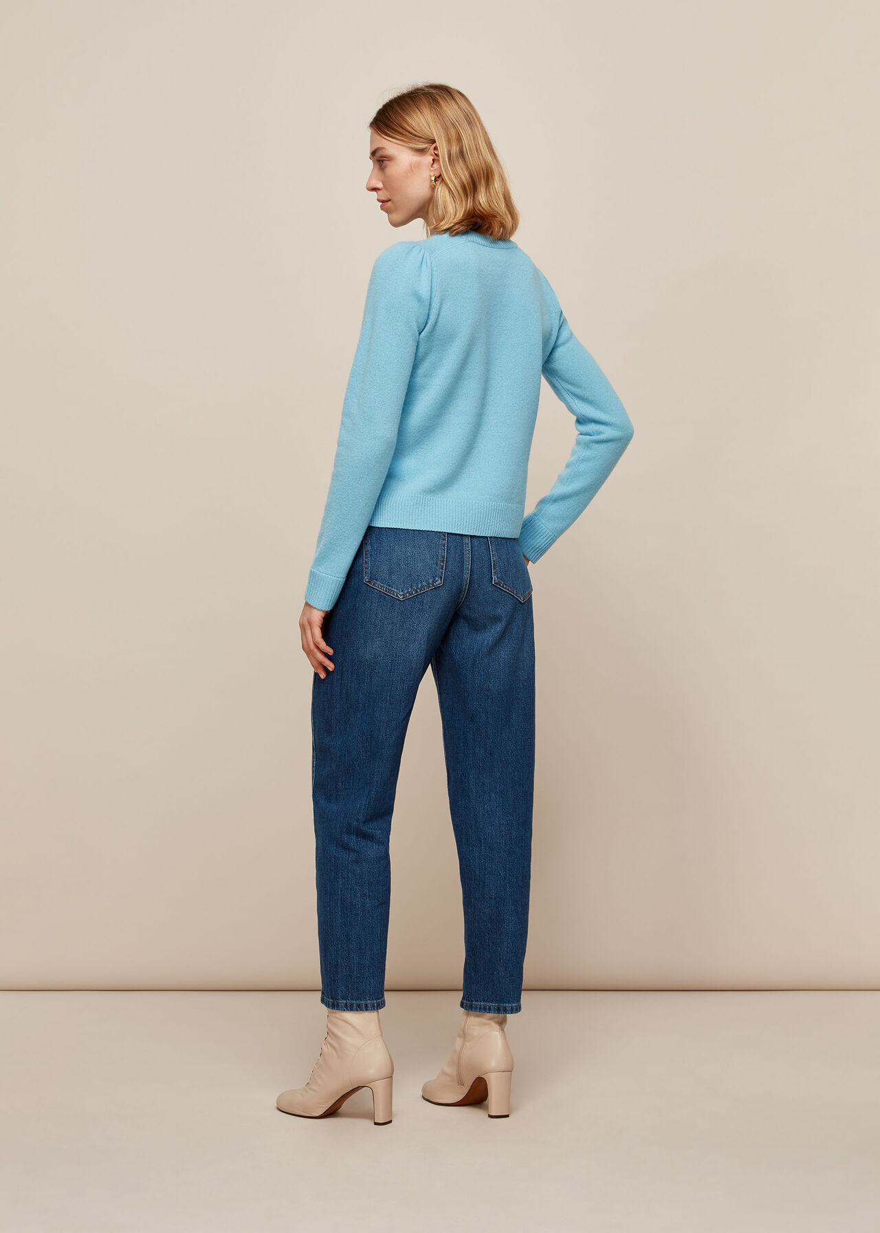 Puff Sleeve Merino Wool Knit Pale Blue