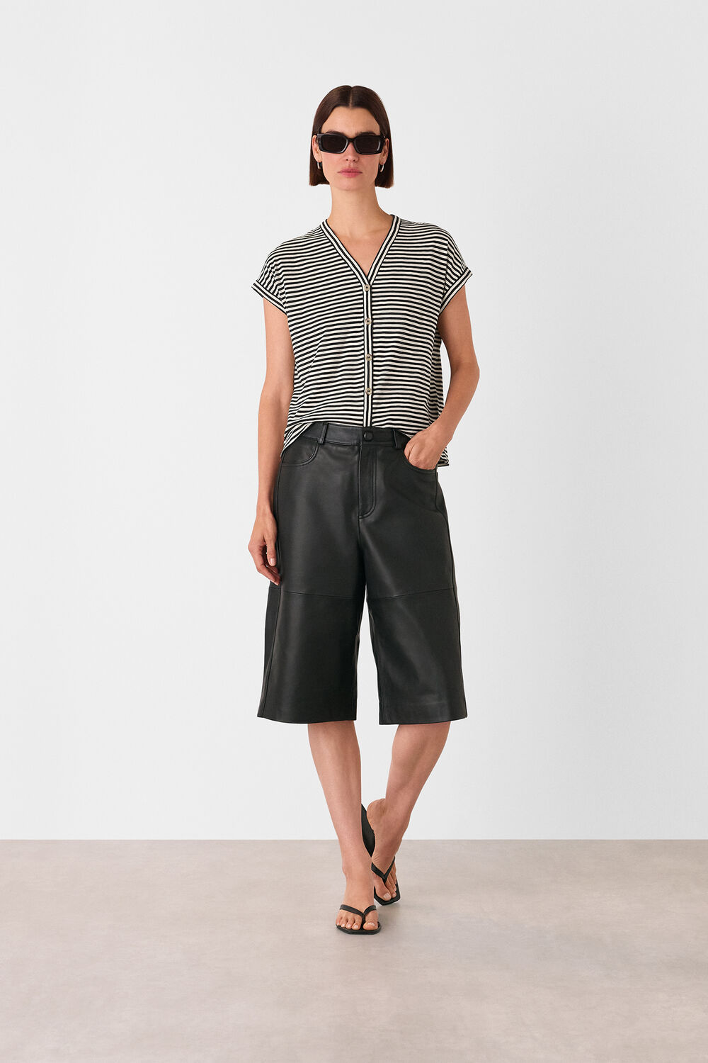 Black Jilly Stripe Button Top