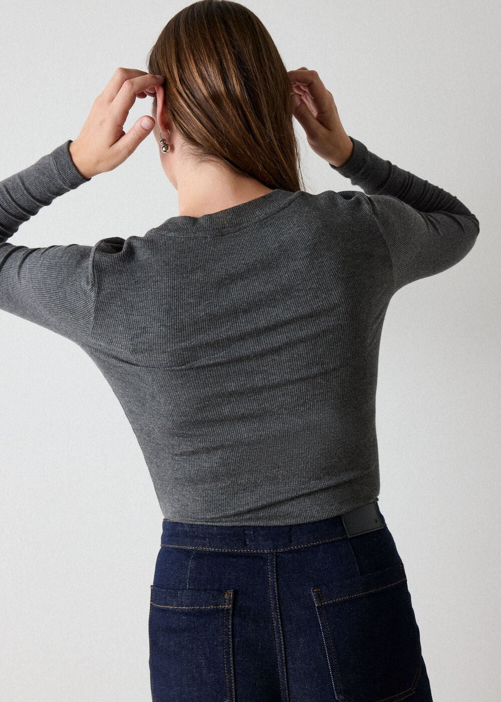 Dark Grey Essential Ribbed Crew