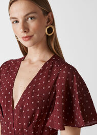 Woodblock Print Wrap Dress Burgundy