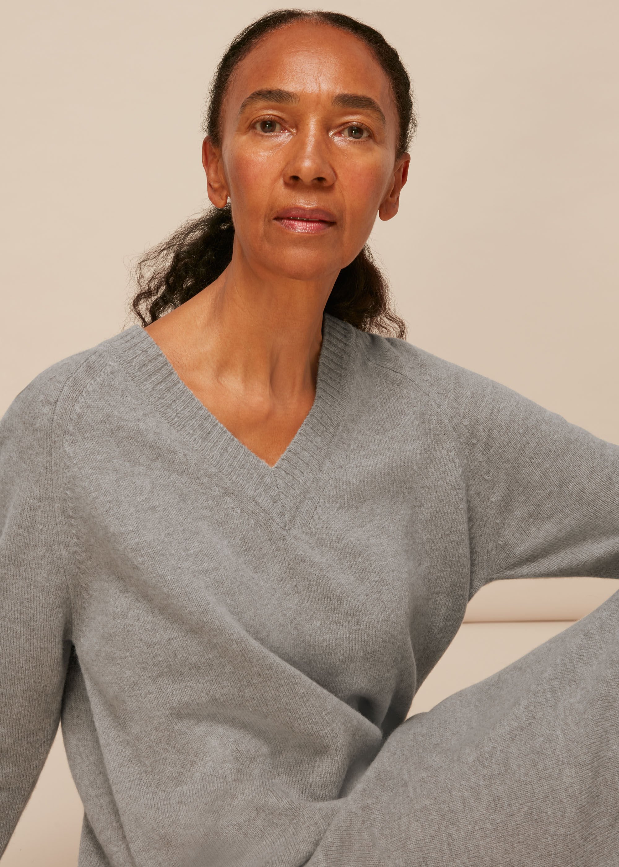 Grey Marl V Neck Knitted Dress WHISTLES