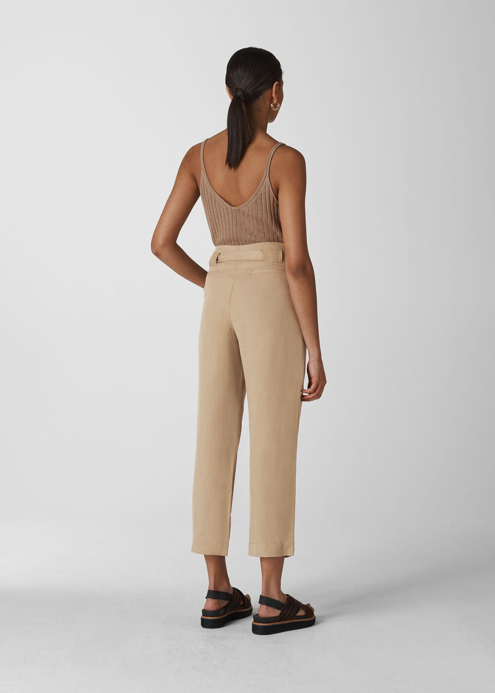 Belted Wide Leg Crop Trouser Neutral
