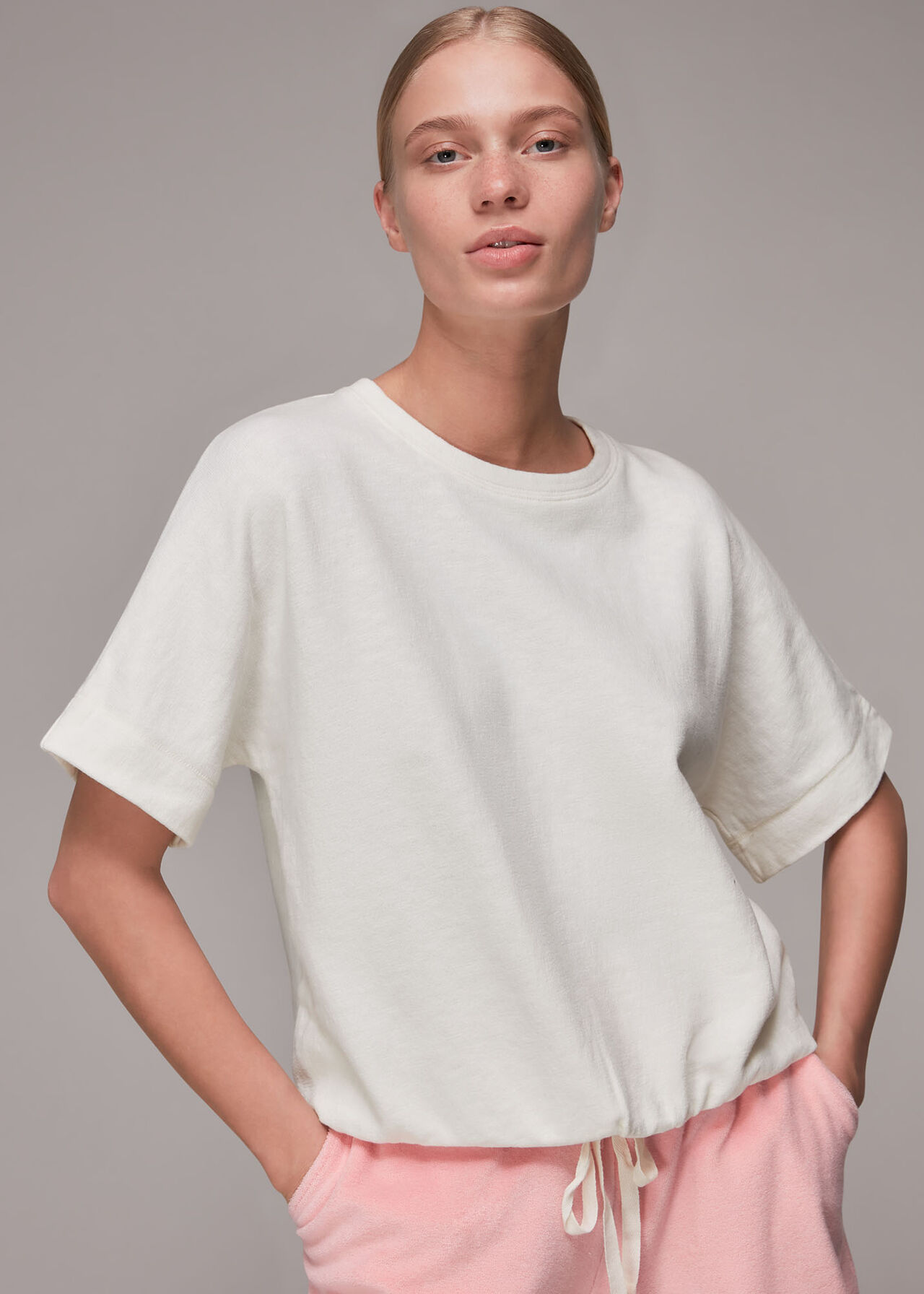Ivory Short Sleeve Drawstring Sweat | WHISTLES