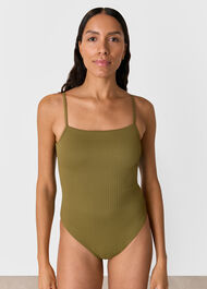 Mixed Rib Square Neck Swimsuit