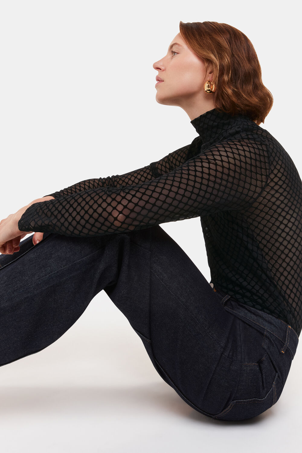 Checked Flocked Mesh Top