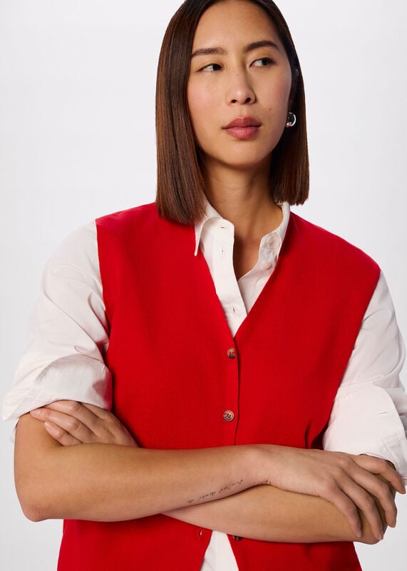 Red V Neck Button Front Knit Tank