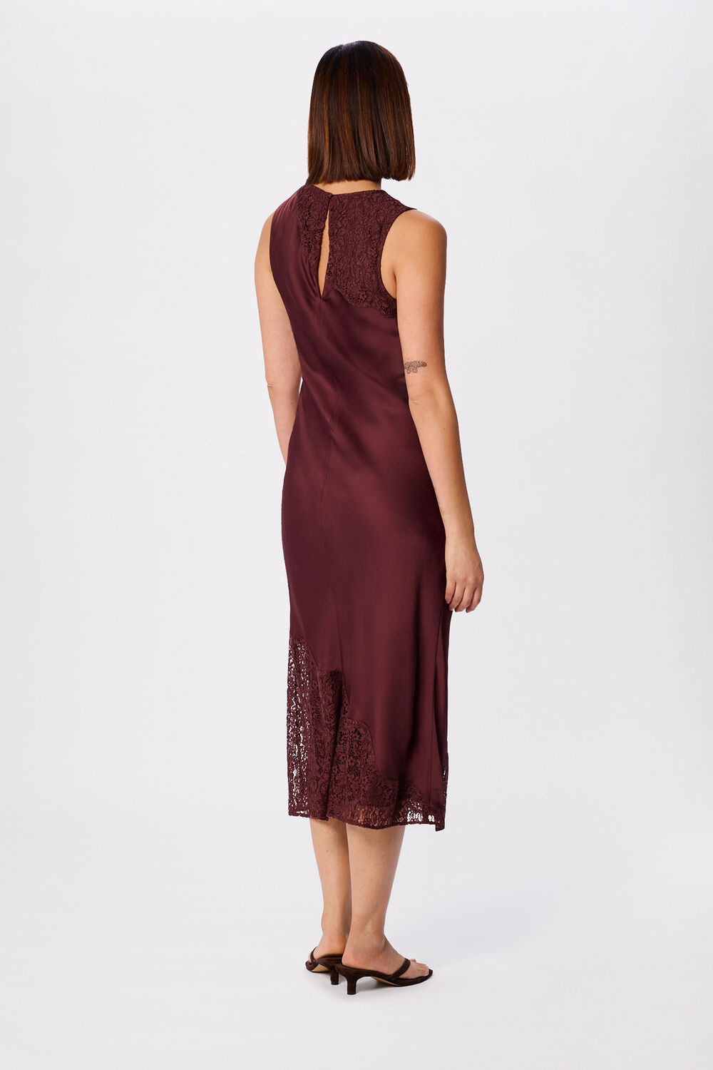 Brown Lace Insert Midi Dress
