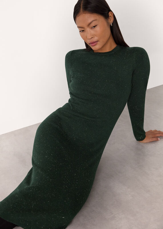 Dark Green Petite Annie Sparkle Sweater Dress