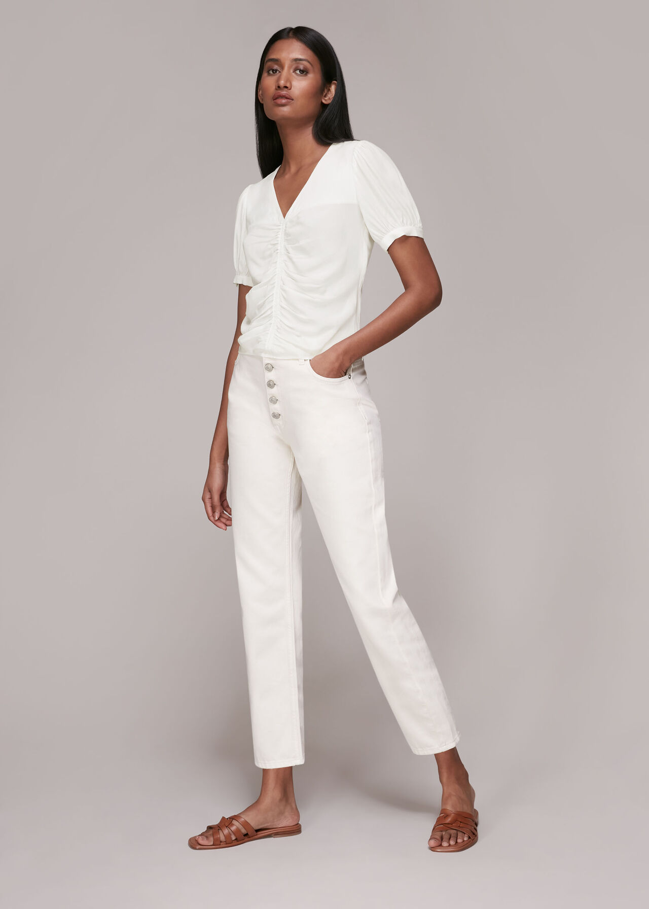 V Neck Gather Detail Top