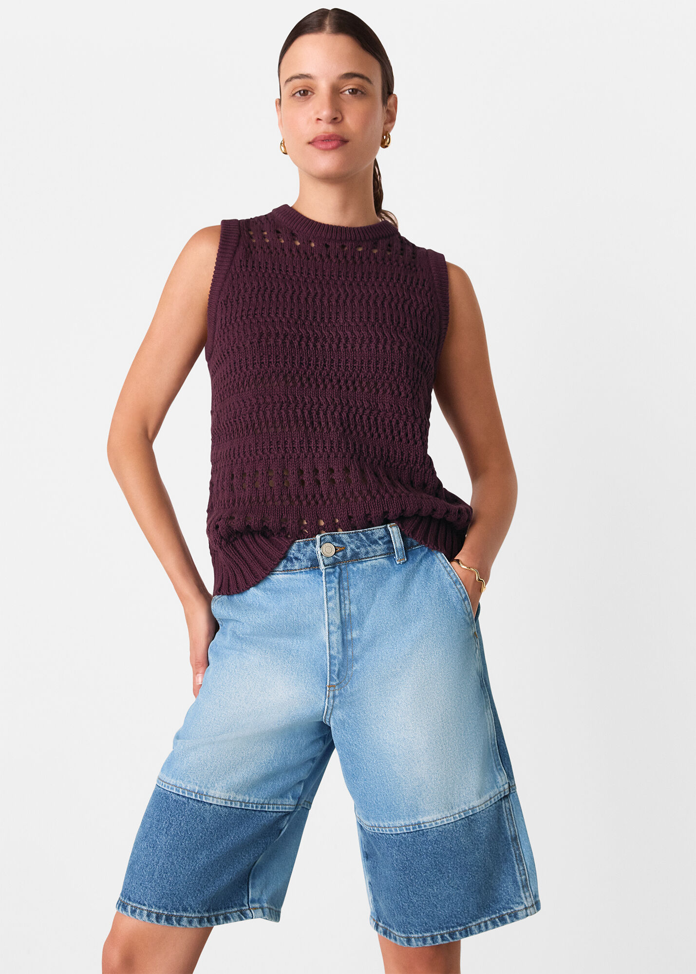 Denim Patchwork Board Short | WHISTLES | Whistles US |