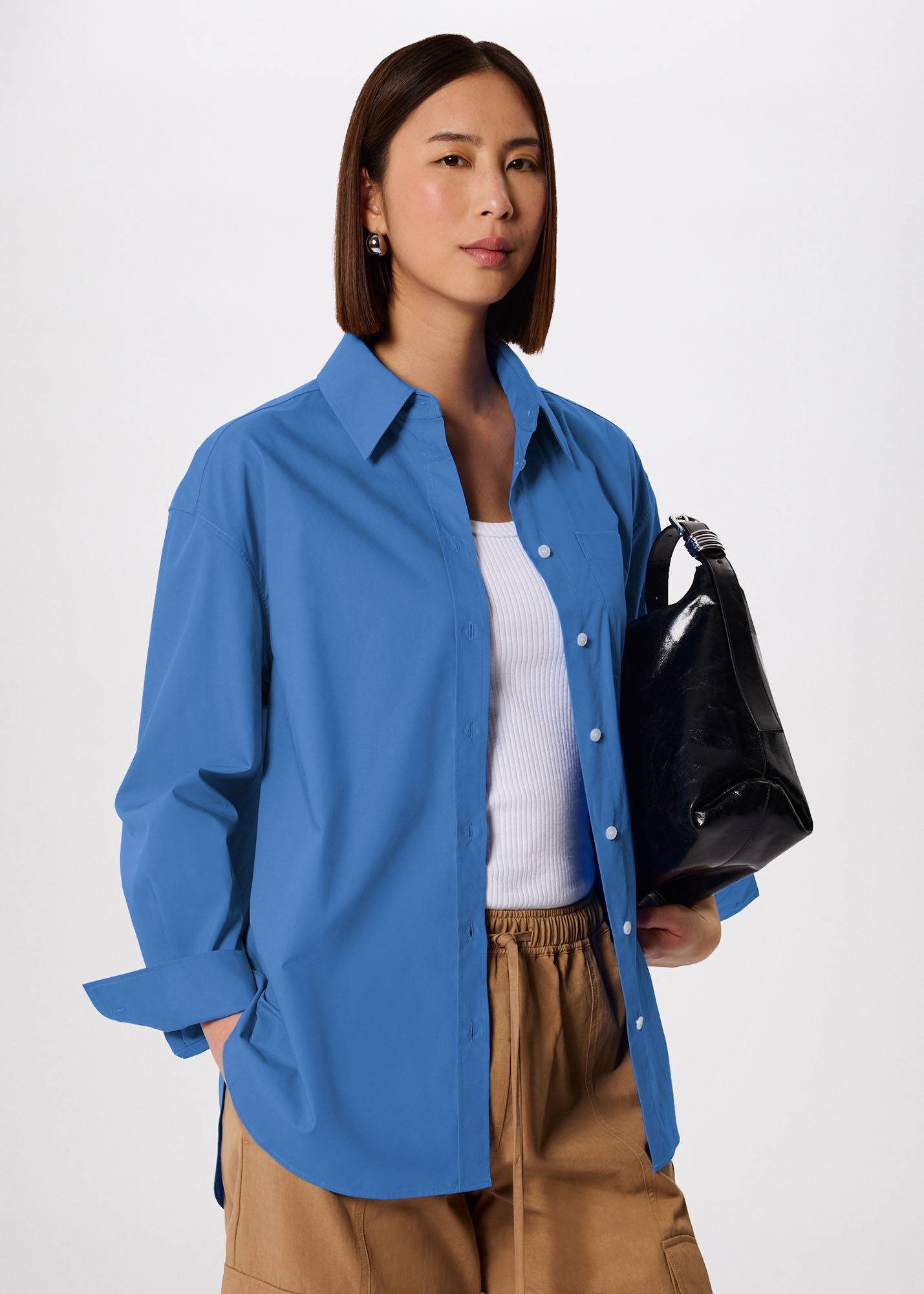 Blue Oversized Cotton Poplin Shirt | WHISTLES | Whistles US |