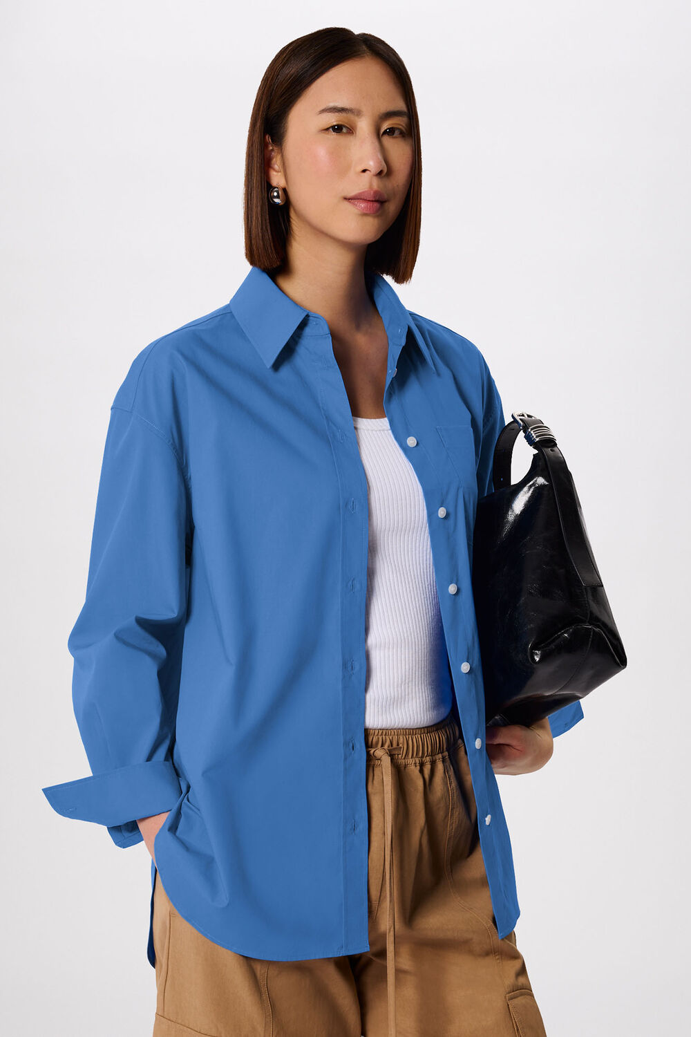 Blue Oversized Cotton Poplin Shirt