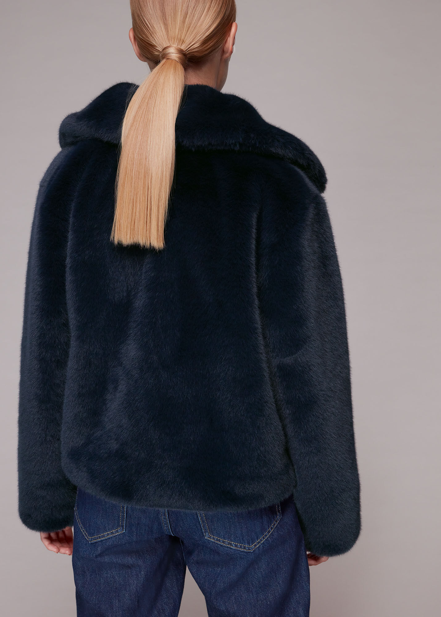 Navy Drew Faux Fur Coat WHISTLES Whistles ROW