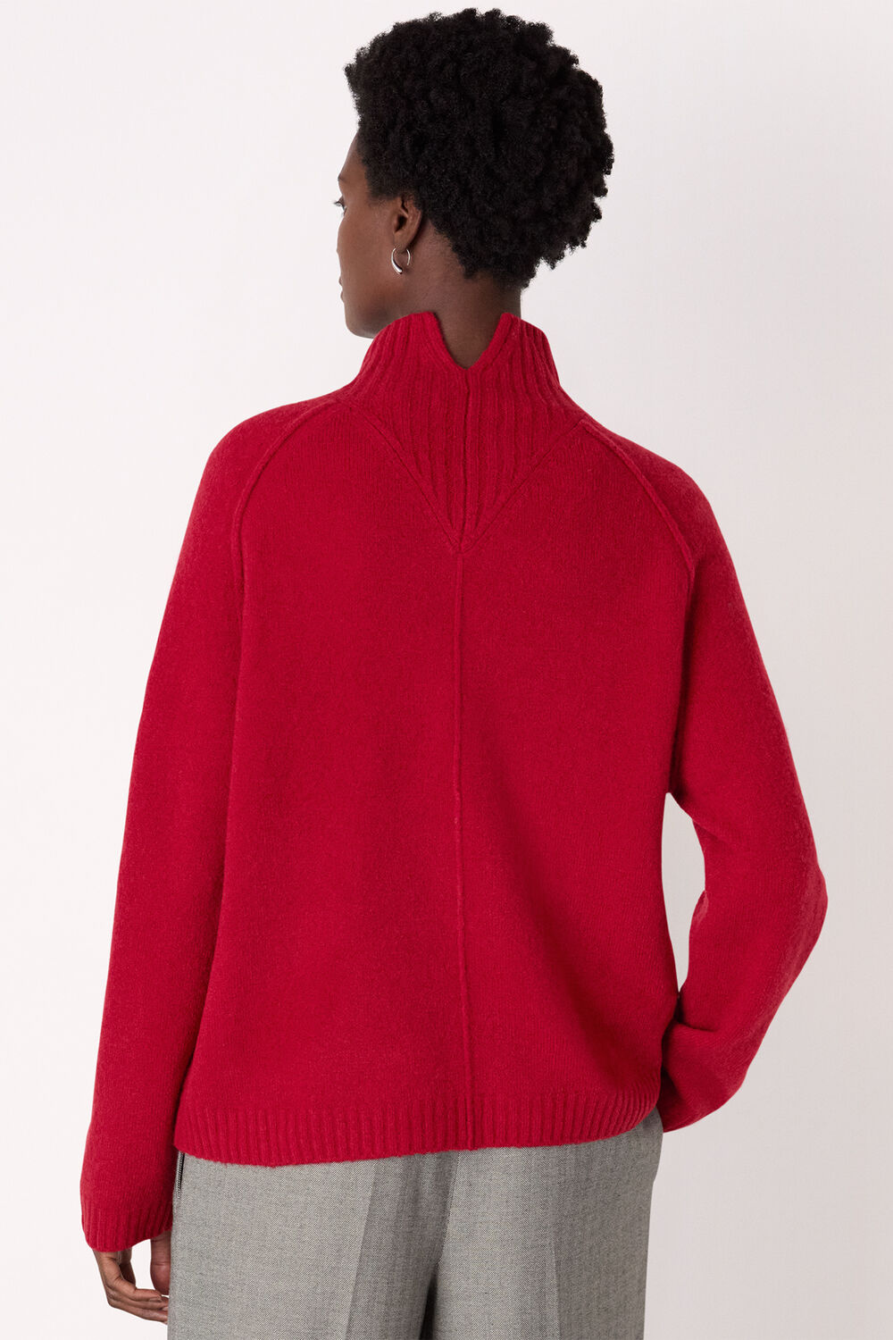 Red Wool Mix Split Funnel Knit