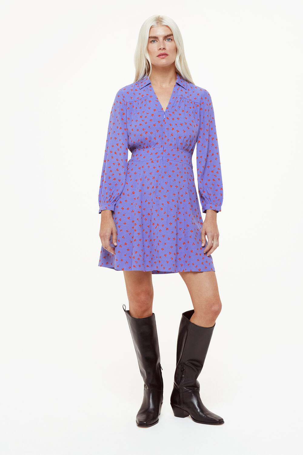 Purple Petite Scattered Petals Print Dress