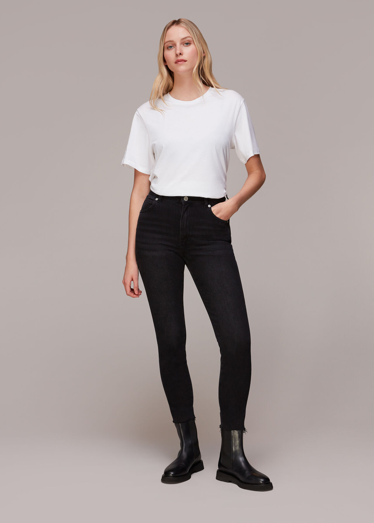 Black Authentic Slim Frayed Jean WHISTLES Whistles