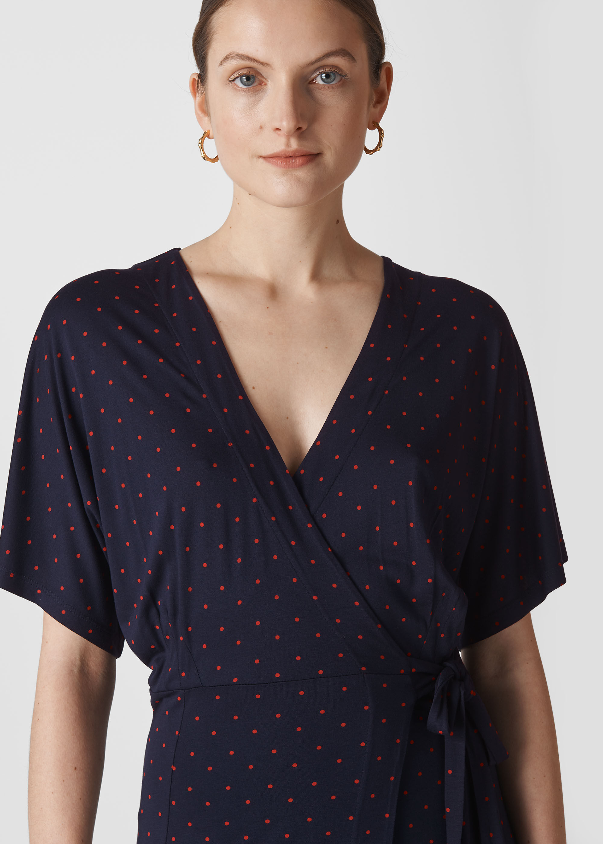 Navy/Multi Spot Wrap Jersey Dress 