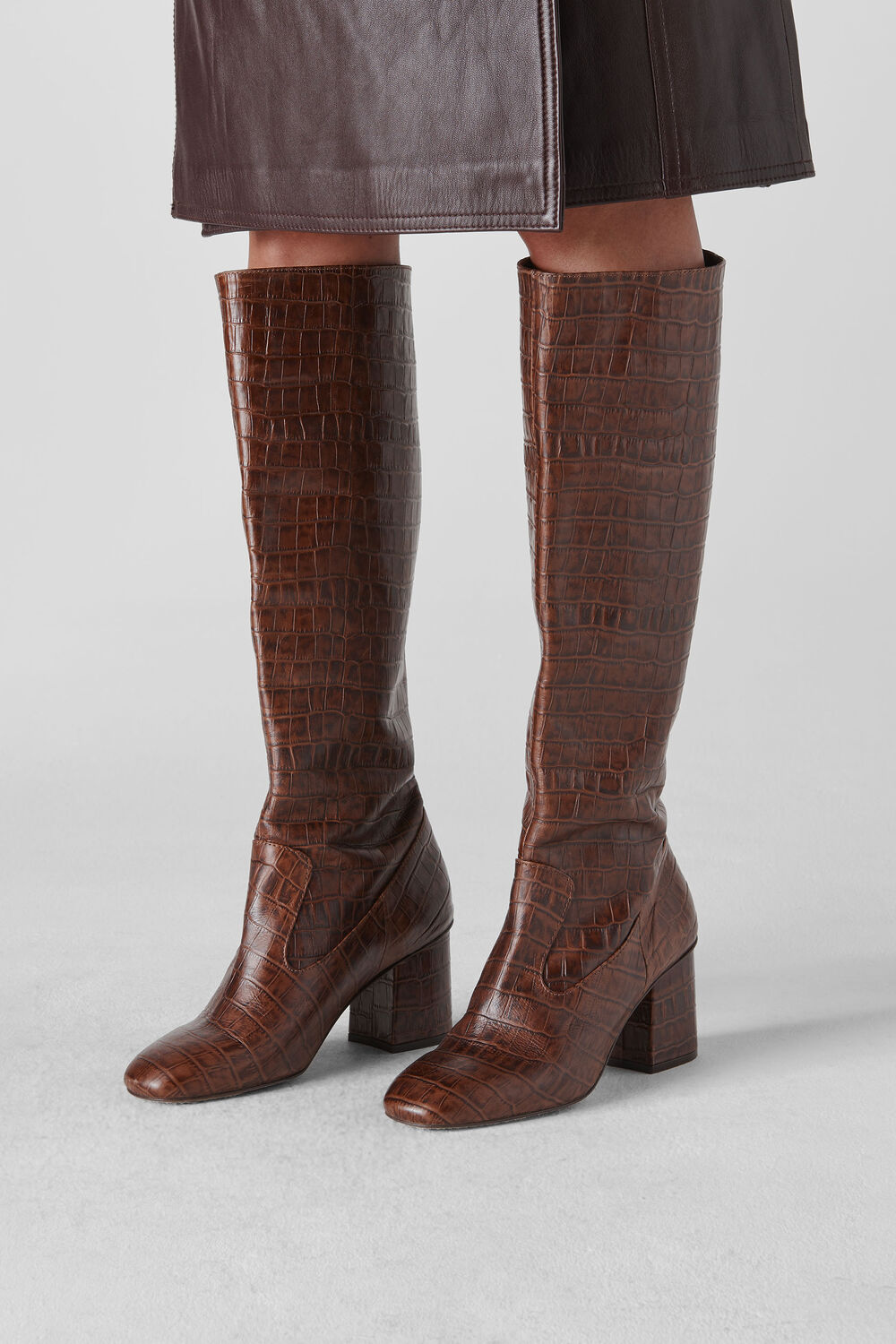Hazel Croc Knee High Boot Brown