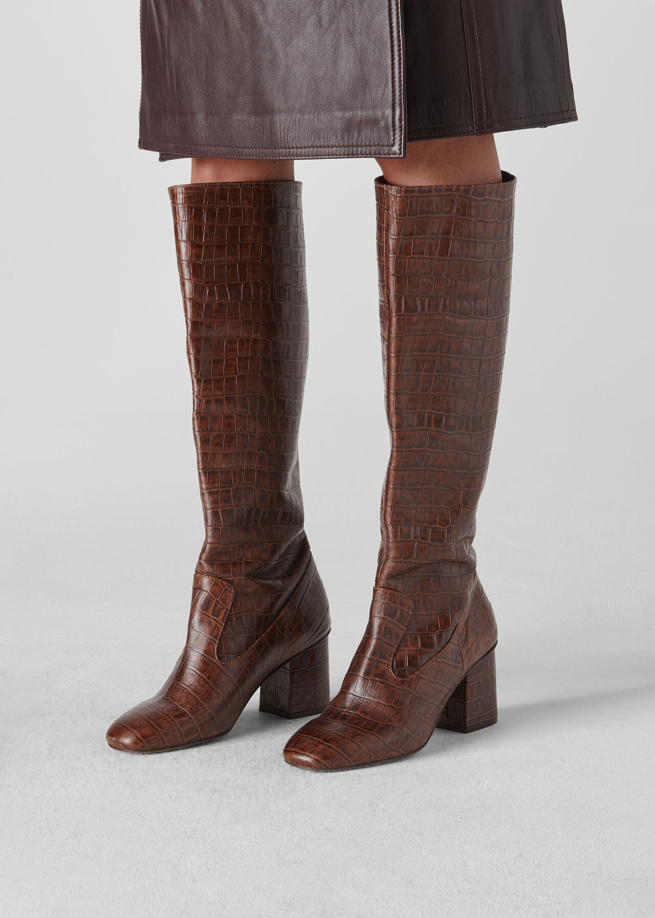 Hazel Croc Knee High Boot Brown