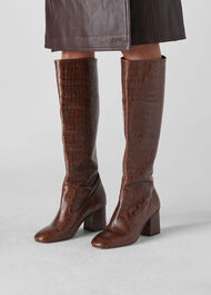 Hazel Croc Knee High Boot Brown