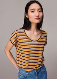 Linen Stripe Scoop Neck Tee