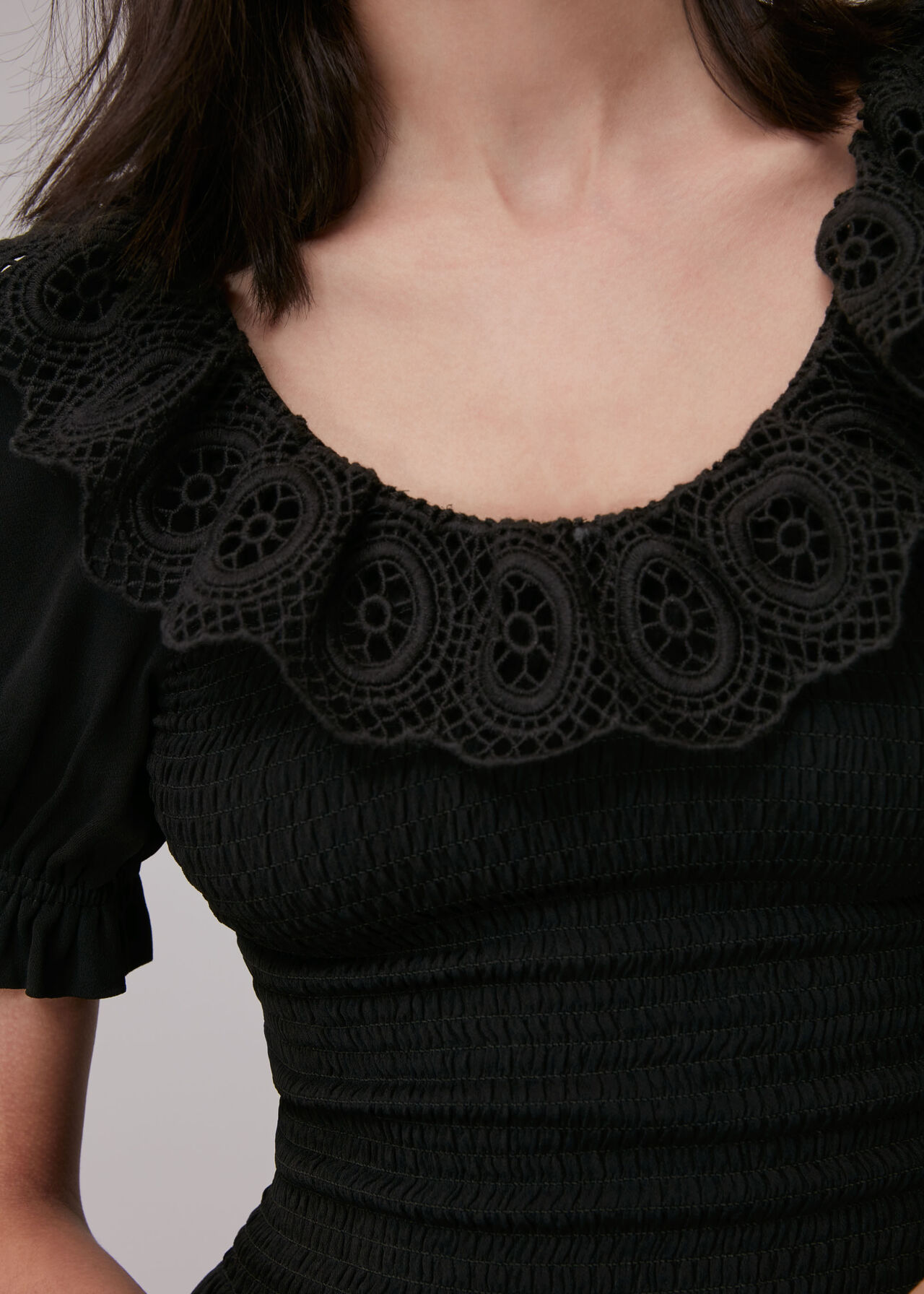 Crochet Detail Smocked Top