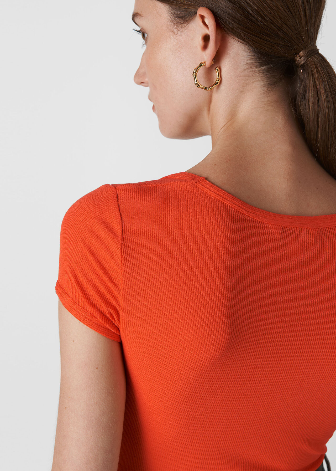 Fine Rib Scoop Neck Tshirt Orange