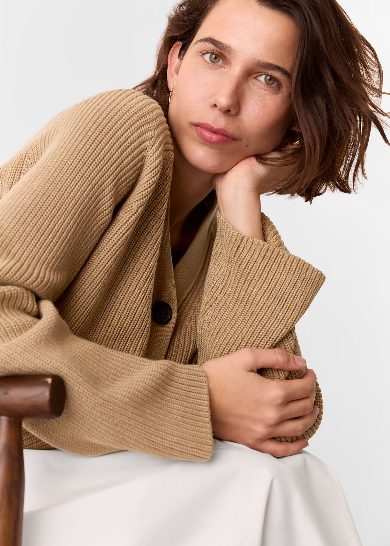 Whistles Camel Nala Cotton Cardigan Whistles Camel Nala Cotton Cardigan