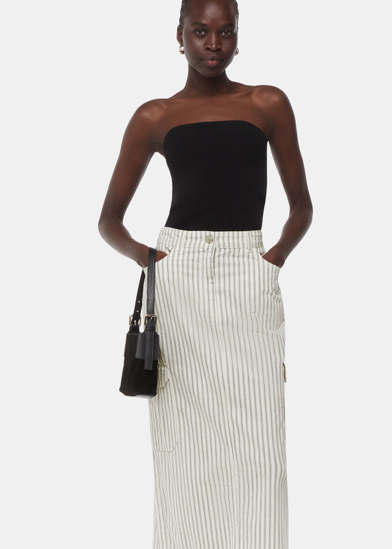 Stripe Cargo Midi Skirt